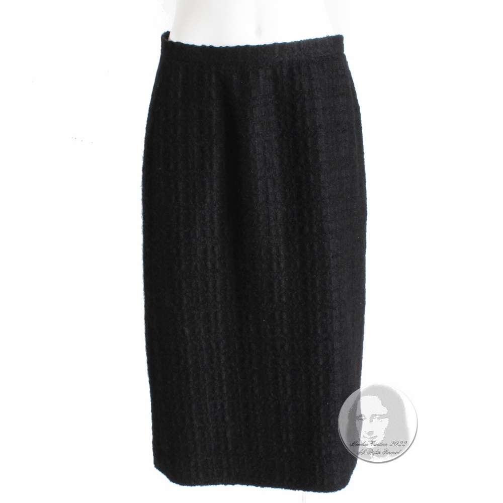 Emilio Pucci by Vivara Skirt Black Wool Textured Boucle Knit EU 46 Vintage 90s